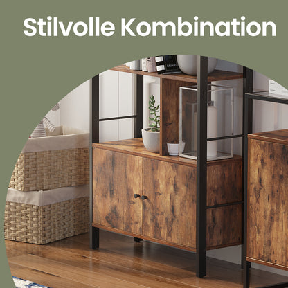 Industrie-Design Standregal mit Schrank | 4 Etagen & Doppeltür | Robustes Stahlgestell | 74 X 154,5 cm